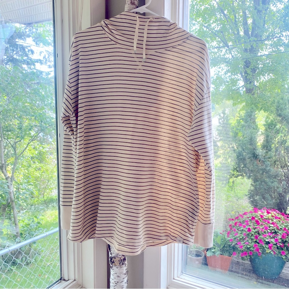 L.L. Bean Women’s Size Large Striped Pullover Waffle Knit Hoodie
